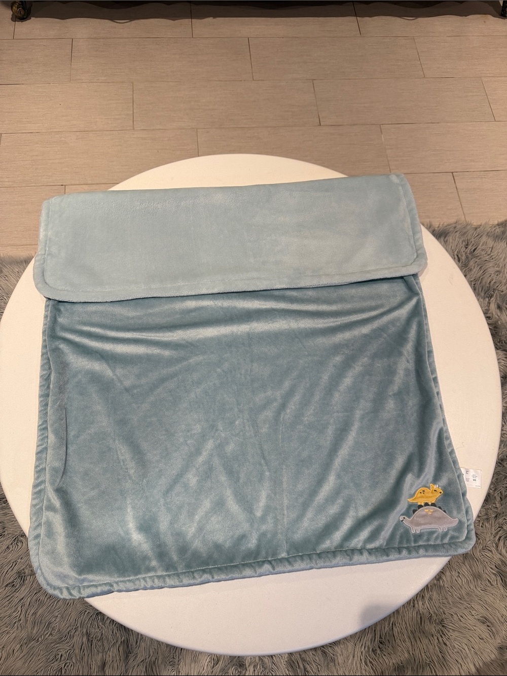 Carter's Plush Blanket in Soft Blue with Dinosaur logo